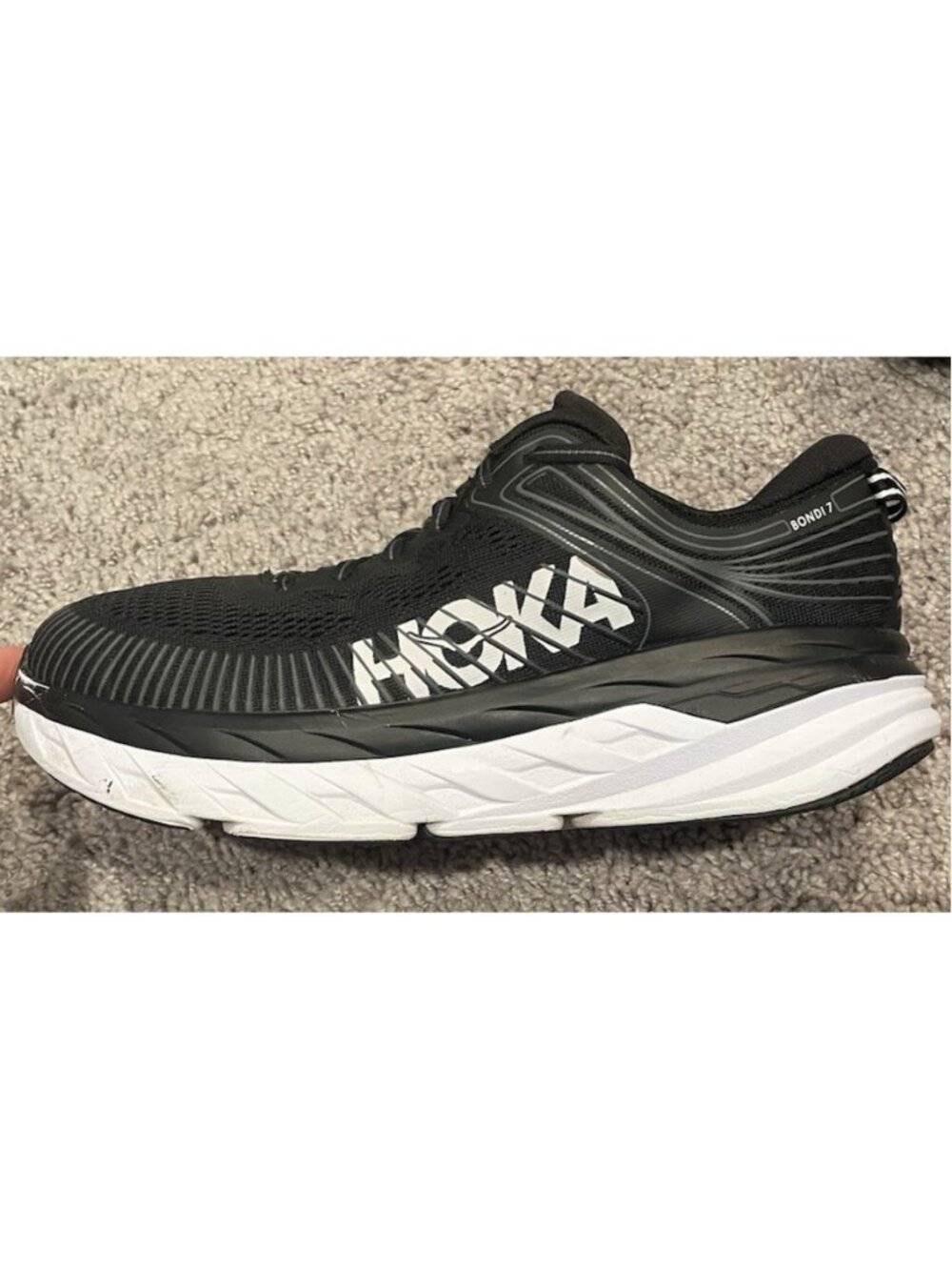 Hoka One One Bondi 7 Black Women's Running Comfort Shoes Size 9.5 1110519BWHT
